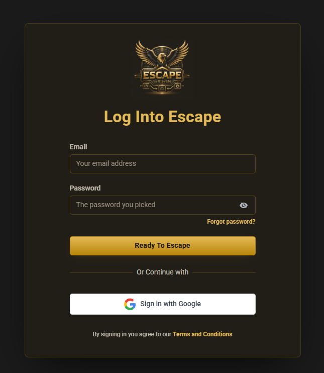 The Escape login page at escape.callelevate.com