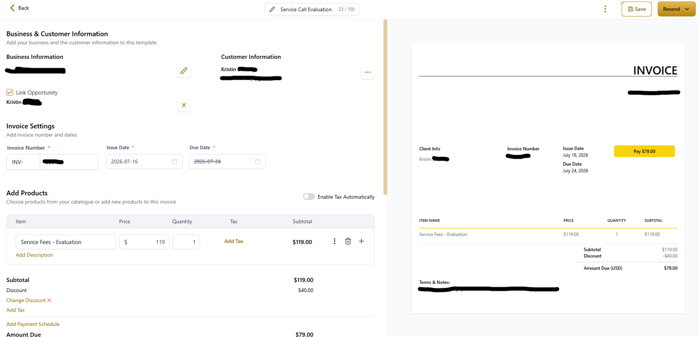 Reviewing an invoice before it goes out